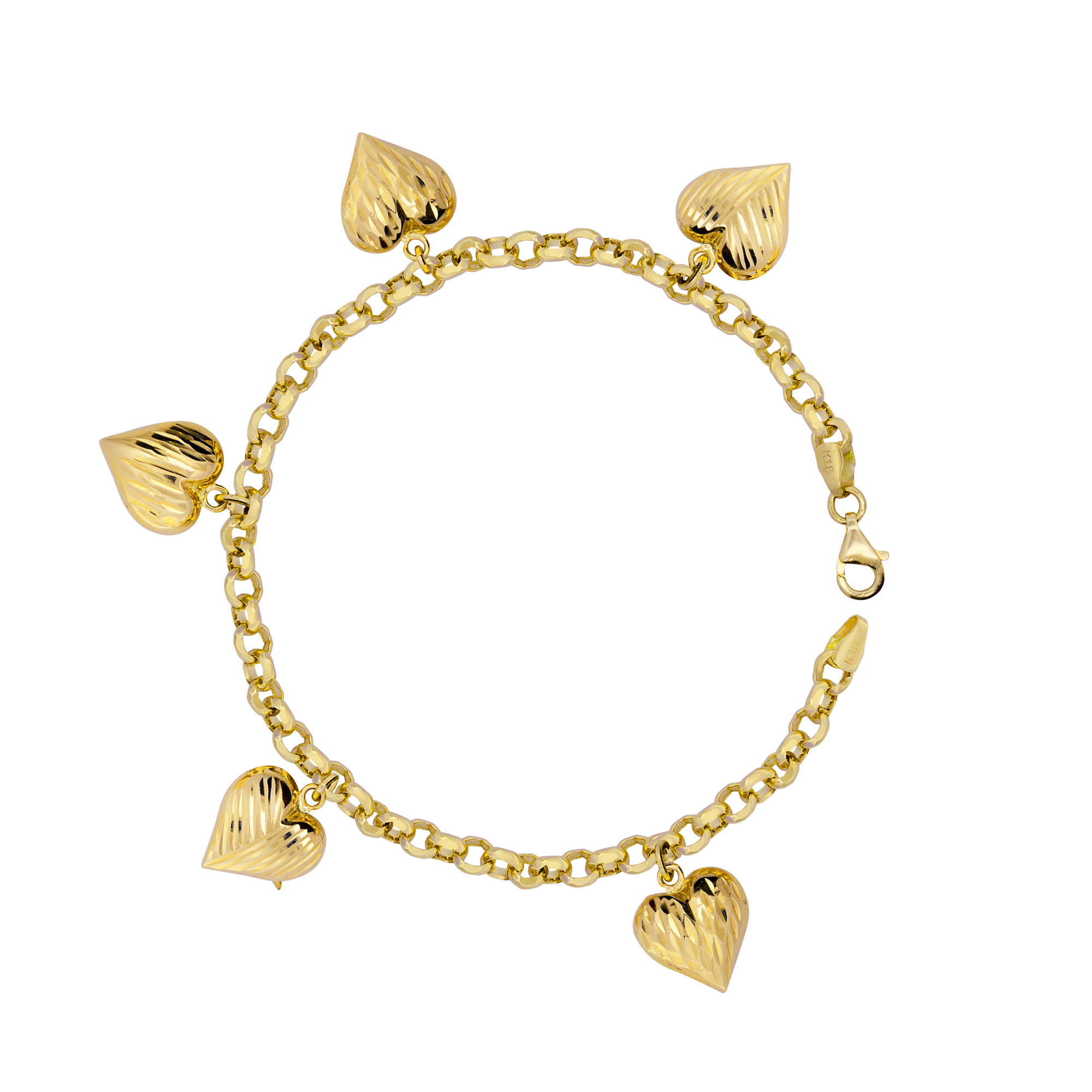 Aphrodite Gold Penta-Heart Charm Bracelet